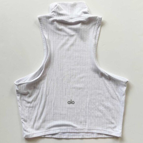 alo White Ribbed Sea Coast Cropped Turtleneck Tank size Small - Picture 7 of 12